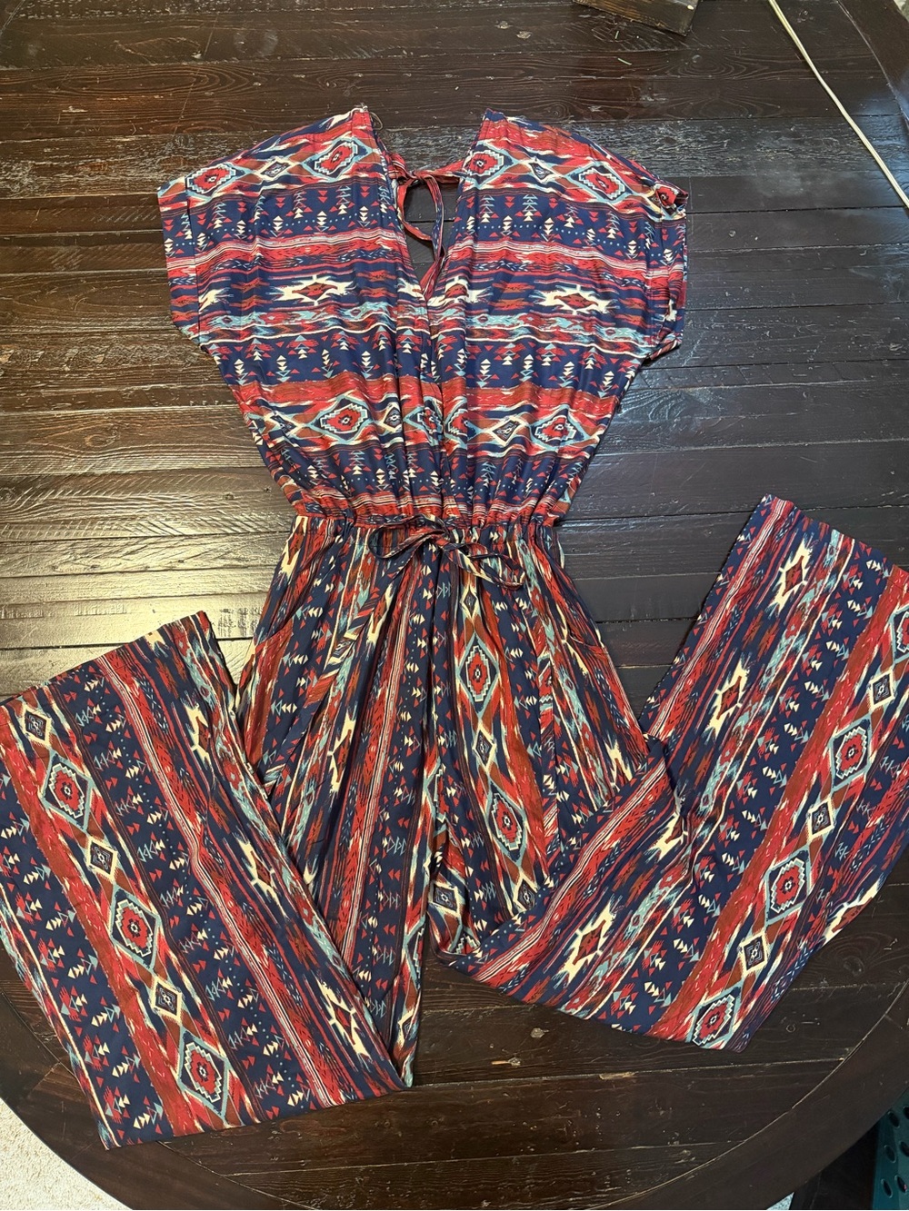 2Hot & Delicious Boho Southwest Wide Leg Jumpsuit Open Back L